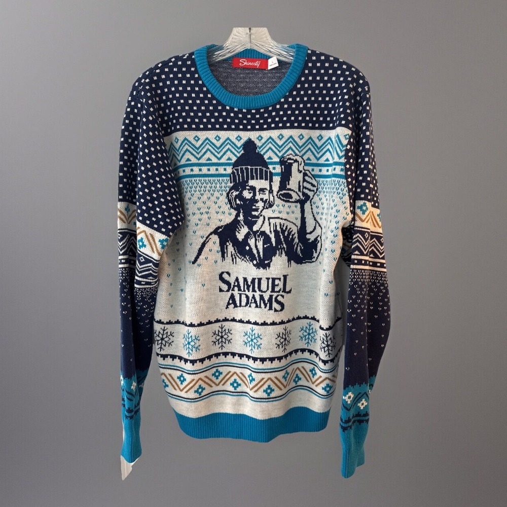 Shiniesty Samuel Adams Sweater Nordic Style Blue Knit Pullover‎ Men's Size Large